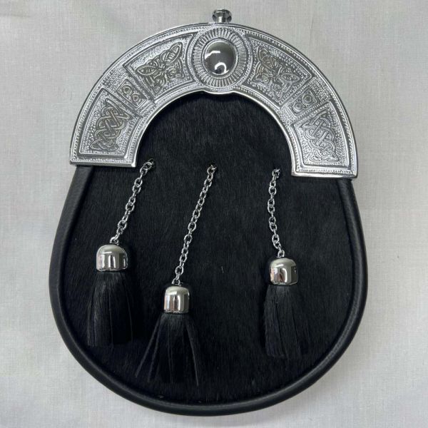 Black Fur Scottish Full Dress Kilt Sporran Silver Celtic Cantle Manufacturers, Suppliers in David