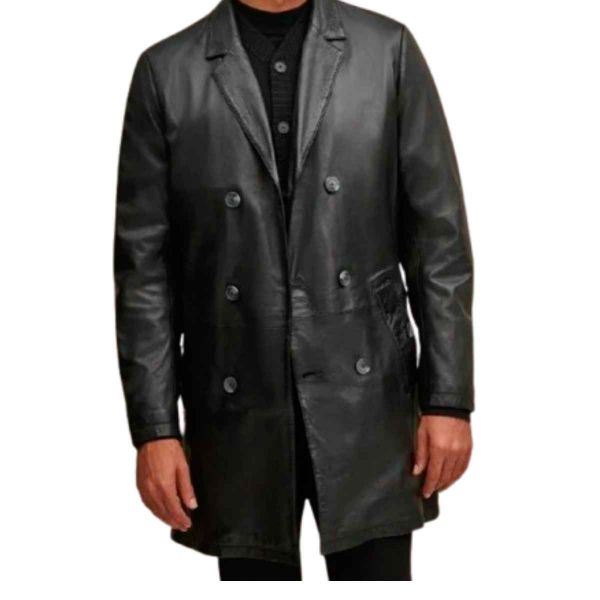 Black Leather Long Coat for Men Slim Fit Full Sleeve Formal Wear All Sizes Manufacturers, Suppliers in Sialkot
