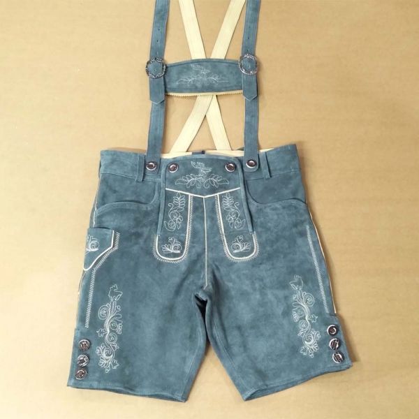 Blue Grey Suede Lederhosen German Bavarian Oktoberfest Shorts Set Manufacturers, Suppliers in Bucharest