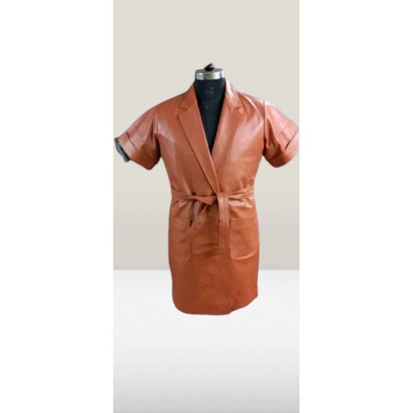 Brown Leather Half Sleeve Coat Regular Fit Party Wear Manufacturers, Suppliers in Sialkot