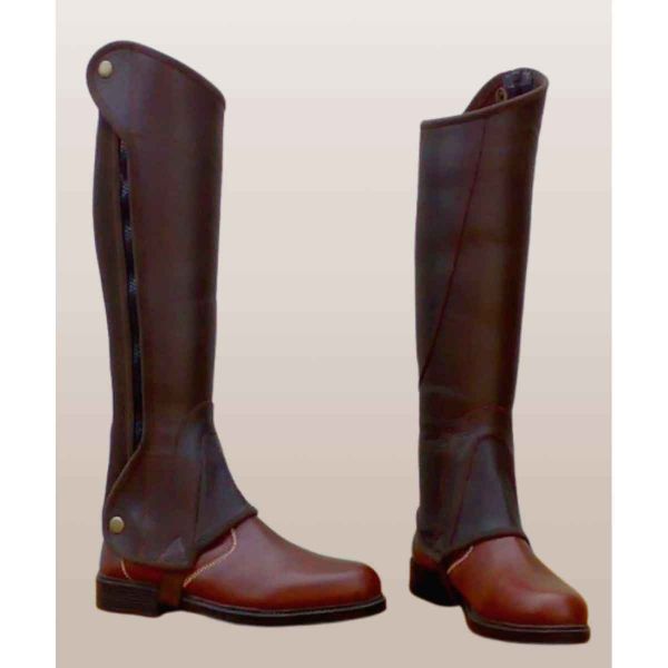 Brown Leather Tall Boots and Chaps Side Zipper Closure Durable Sole for Outdoor Use Manufacturers, Suppliers in Sialkot