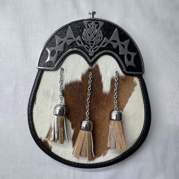 Brown White Cowhide Full Dress Kilt Sporran Scottish Thistle Cantle Manufacturers, Suppliers in David