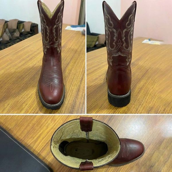 Cherry Red Leather Western Cowboy Boots Men Stitched Shaft Work Boot Manufacturers, Suppliers in Nice
