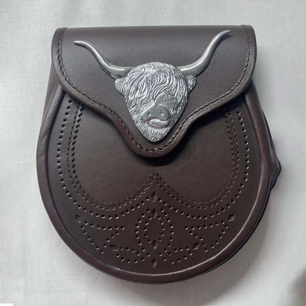Classic Brown Leather Highland Cow Sporran Scottish Kilt Pouch Manufacturers, Suppliers in David