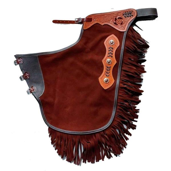 Durable Brown Leather Chaps Comfort Fit Buckle Closure Plain and Designed with Tooled Details Manufacturers, Suppliers in Sialkot
