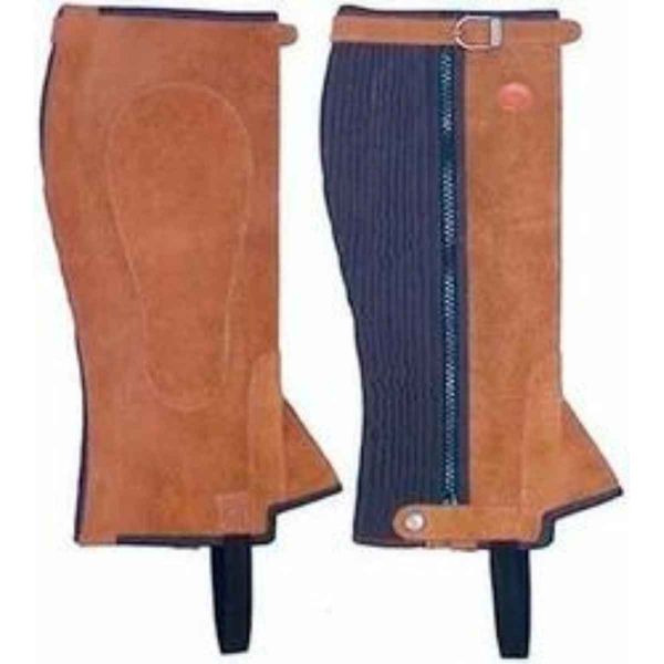 Durable Tan Brown Suede Leather Half Chaps Adjustable Buckle Strap Underfoot Strap Side Zipper Closure Manufacturers, Suppliers in Sialkot