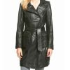 Fashionable Black Leather Slim Fit Overcoat Long Style Durable Leather Material Manufacturers, Suppliers in Sialkot