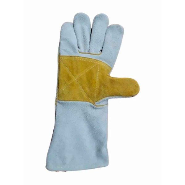 Leather Hand Safety Gloves Blue and Brown Full Fingered Leather Gloves Washable Plain Design Manufacturers, Suppliers in Sialkot