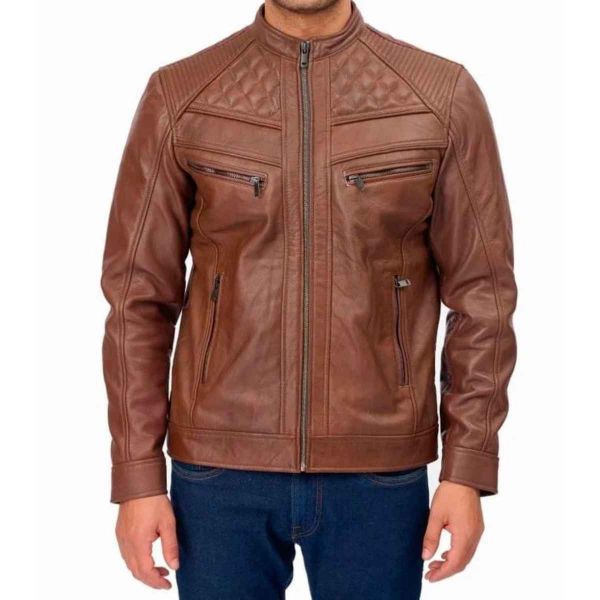 Medium Tan Genuine Leather Motorcycle Jacket Self Design Full Cuffed Sleeves Regular Fit Manufacturers, Suppliers in Sialkot