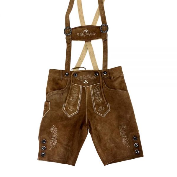 Men Brown Suede Leather Lederhosen Embroidered Oktoberfest Shorts Set Manufacturers, Suppliers in Bucharest