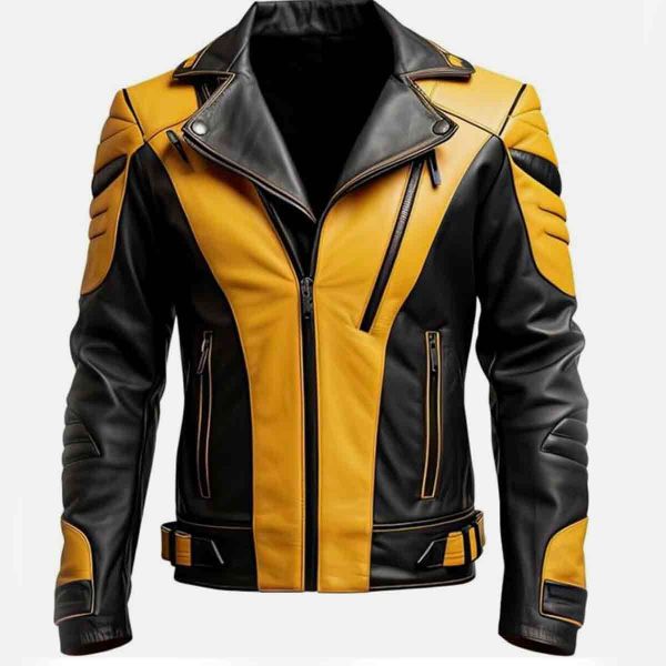 Pure Leather Full Sleeve Yellow and Black Jacket in All Sizes Manufacturers, Suppliers in Sialkot