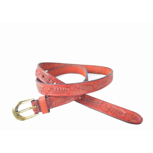 Red Genuine Buffalo Leather Belt for Women Carved Design Casual Wear Manufacturers, Suppliers in Sialkot