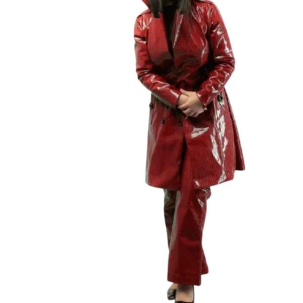 Red Leather Coat Plain Pattern with Geometric Print Manufacturers, Suppliers in Sialkot