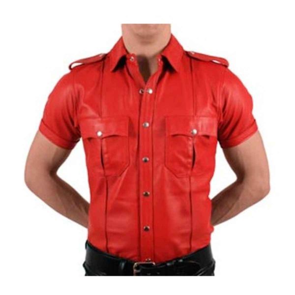 Red Leather Half Sleeve Shirts Casual Wear Available in All Sizes Manufacturers, Suppliers in Sialkot