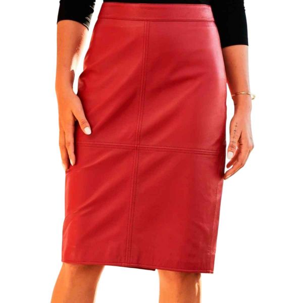 Red Pure Leather Skirt Fitted Stylish All Sizes Available Manufacturers, Suppliers in Sialkot