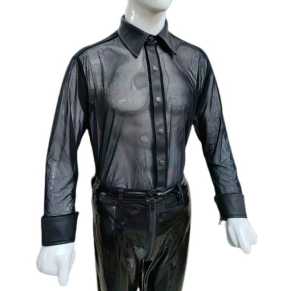 Slim Fit Black Mesh Party Shirt for Men Medium Size Full Sleeves Manufacturers, Suppliers in Sialkot